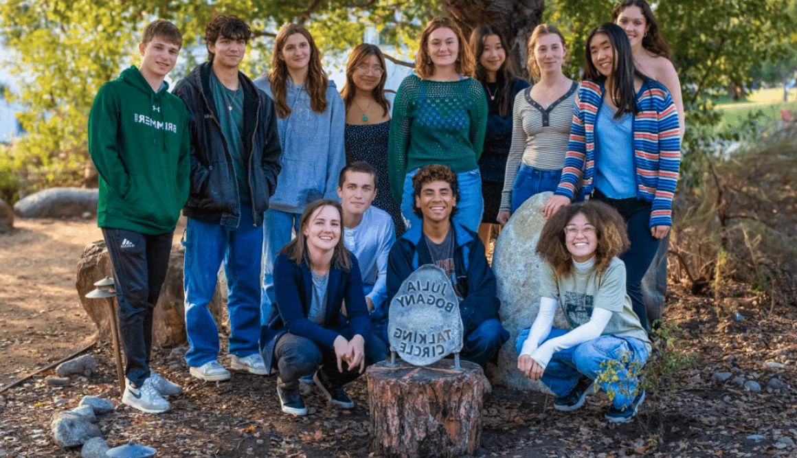 Sarah Gilbert and her Sustainable Sculpture class at the Bogany circle